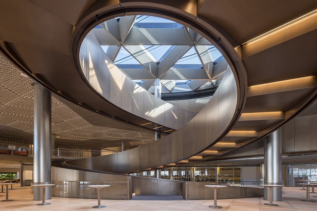 Bloomberg London's Interior Ramp, lined with Kikukawa bronze