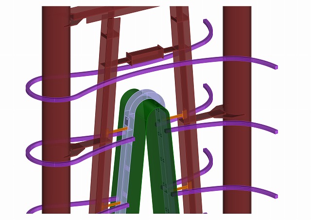 The connecting areas are checked within the 3D model (steel arch shown in green)