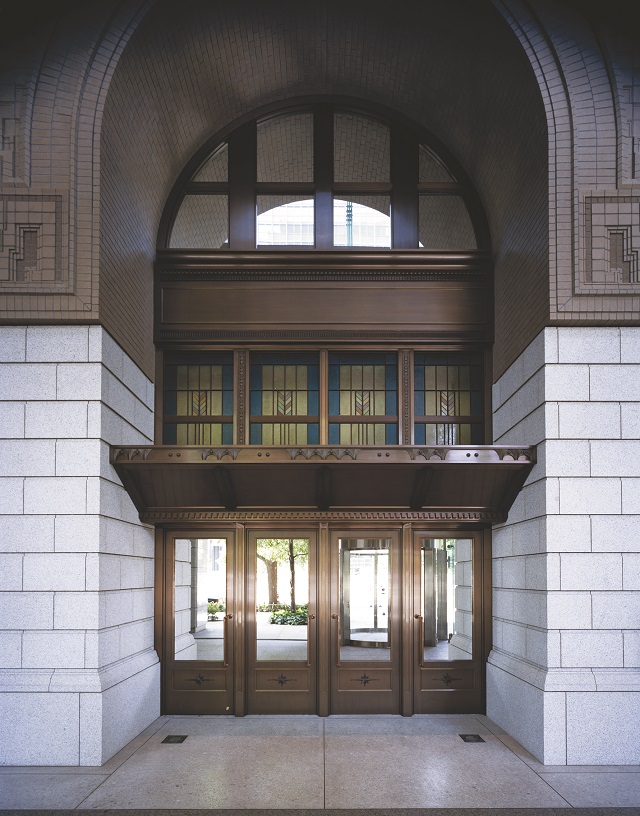 The restored three consecutive arch entrance