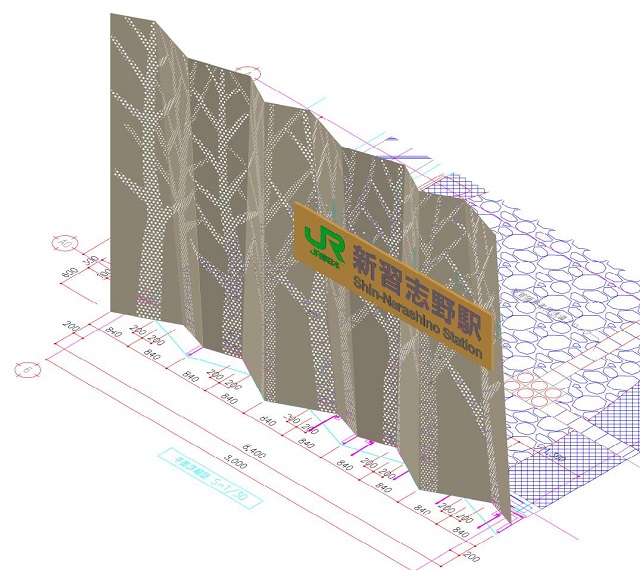 A 3D model of the facade screen