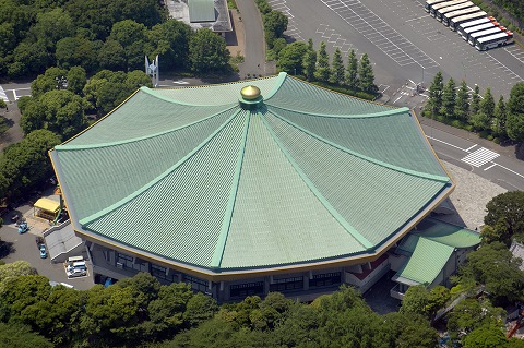 日本武道館の屋根。上から見るとなだらかに広がる形状が分かりやすい